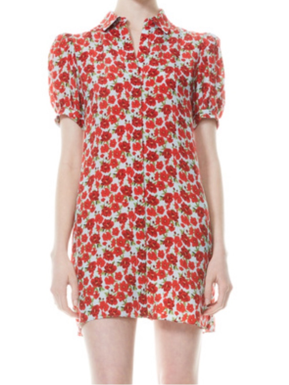 Alice + Olivia Red Floral Short Shirt Dress